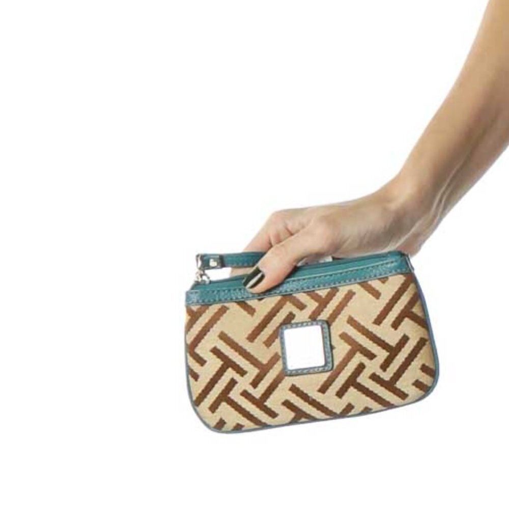 Tignanello Blue Brown Mini Clutch Monogram Bag